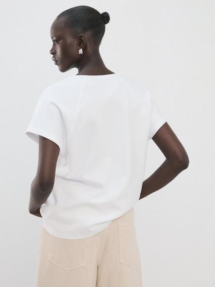 Mango V-Neck Relaxed T-Shirt, White - view 2, White