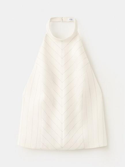Mango High-Neck Striped Halter Top, Beige, Beige