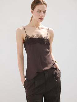 Mango Lace Trim Bias Slip Camisole, Chocolate
