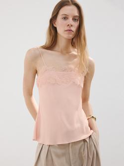 Mango Lace Trim Bias Slip Camisole, Pink