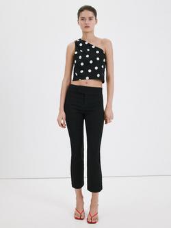 Mango One Shoulder Polka Dot Crop Top, Black, Black