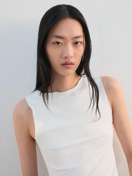 Mango Crew Neck Slim Fit Vest Top, Off White, Off White