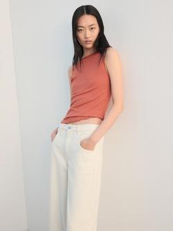Mango Scallop Hem Cropped Vest Top, Mandarin, Mandarin