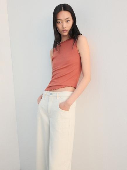 Mango Scallop Hem Cropped Vest Top, Mandarin, Mandarin