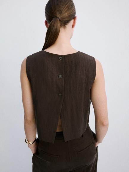 Mango Cropped Sleeveless Top, Chocolate - view 2, Chocolate