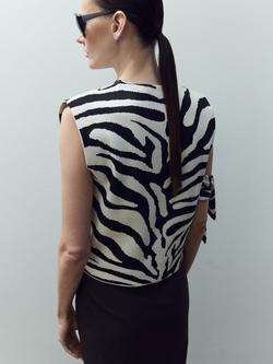 Mango Zebra Print Sleeveless Knit Top, Black - view 2, Black