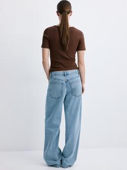 Mango Lace Trim V-Neck Ribbed Cropped Top - view 2, Brown