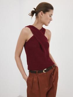 Mango Crossover Sleeveless Knit Top, Garnet, Garnet