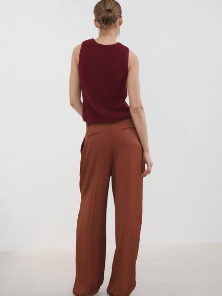 Mango Crossover Sleeveless Knit Top, Garnet - view 2, Garnet