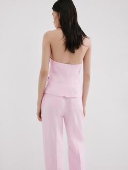 Mango Linen Square Neck Halter Button Front Top, Pink - view 2, Pink