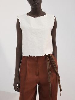 Mango Sleeveless Round Neck Floral Crop Top, Off White, Off White