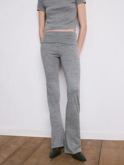Mango Fold Over Waist Flare Leggings, Grey Melange, Grey Melange