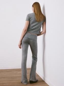 Mango Fold Over Waist Flare Leggings, Grey Melange - view 2, Grey Melange