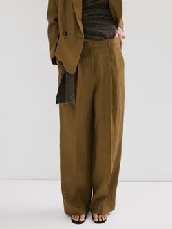 Mango Straight Fit Linen Suit Trousers, Olive