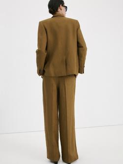 Mango Straight Fit Linen Suit Trousers - view 2, Olive