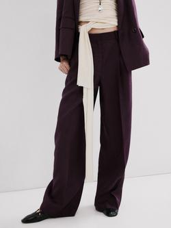 Mango Straight Fit Linen Suit Trousers, Plum