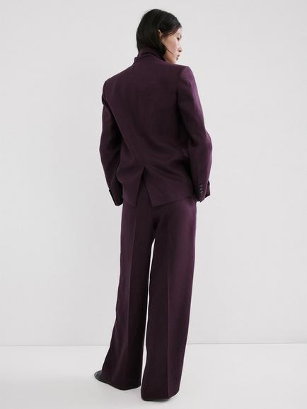 Mango Straight Fit Linen Suit Trousers - view 2, Plum