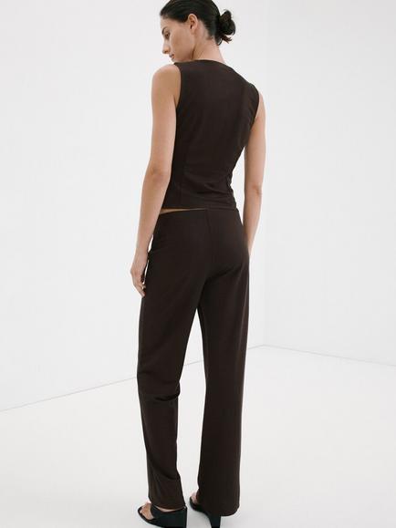 Mango Straight Mid Rise Trousers, Brown - view 2, Brown