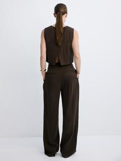 Mango Mid Rise Wide Leg Pleated Trousers, Chocolate - view 2, Chocolate