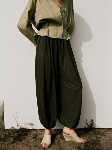 Mango Mid Rise Balloon Trousers, Khaki, Khaki