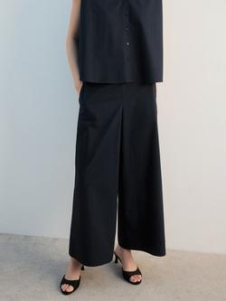 Mango Elasticated Wide Leg Trousers, Navy, Navy