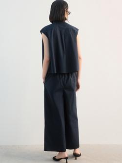 Mango Elasticated Wide Leg Trousers, Navy - view 2, Navy