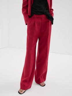 Mango High Waisted Tailored Wide Leg Trousers, Red, Red