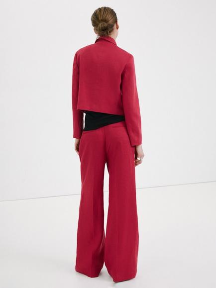 Mango High Waisted Tailored Wide Leg Trousers, Red - view 2, Red