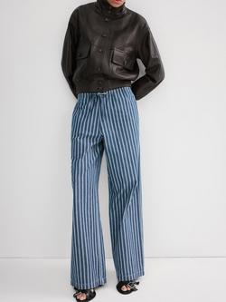 Mango Drawstring Waist Wide Leg Trousers, Blue, Blue