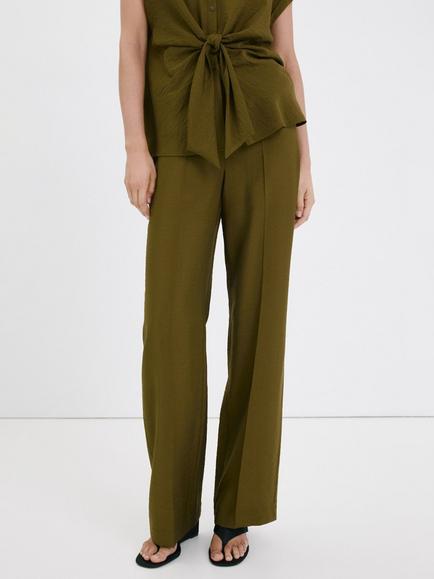 Mango Wide Leg Zip Fastening Trousers, Green, Green
