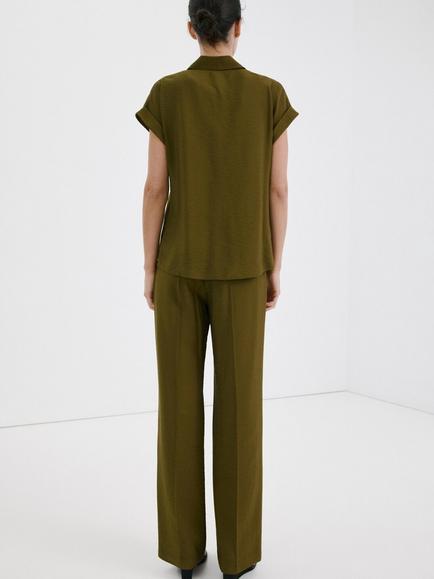 Mango Wide Leg Zip Fastening Trousers, Green - view 2, Green