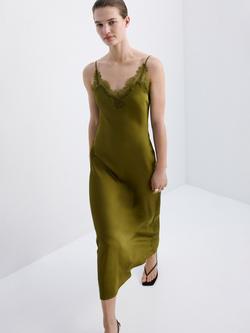 Mango Ankle Length V-Neck Slip Dress, Green, Green