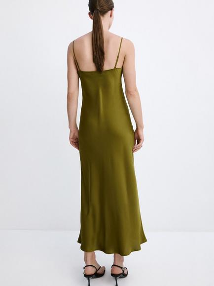 Mango Ankle Length V-Neck Slip Dress, Green - view 2, Green