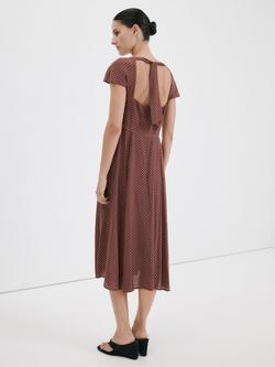 Mango Square Neck Polka Dot Midi Dress, Chocolate - view 2, Chocolate