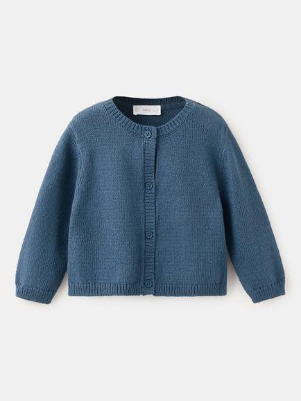 Mango Baby Crew Neck Button Down Cardigan, Blue, Blue