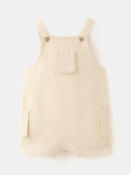 Mango Baby Cotton Blend Short Dungarees, Yellow, Yellow