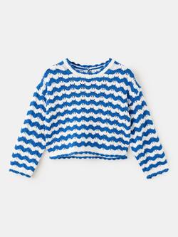Mango Kids' Knitted Stripe Crew Neck Jumper, Electric Blue, Electric Blue