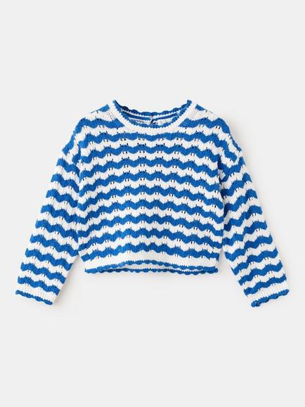 Mango Kids' Knitted Stripe Crew Neck Jumper, Electric Blue, Electric Blue