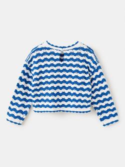 Mango Kids' Knitted Stripe Crew Neck Jumper, Electric Blue - view 2, Electric Blue