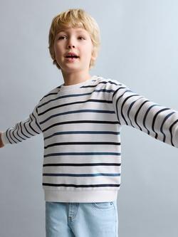 Mango Kids' Relaxed Crew Neck Stripe Sweatshirt, Navy/Multi, Navy/Multi
