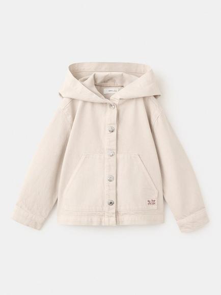 Mango Kids' Long Sleeve Hooded Denim Jacket, Sand, Sand