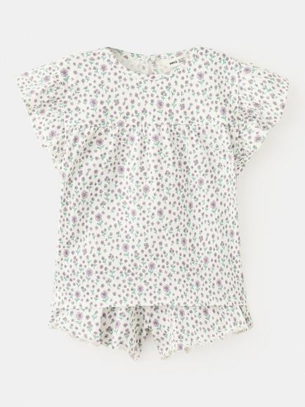 Mango Kids' Printed Short Sleeve Pyjama Set, Off White, Off White