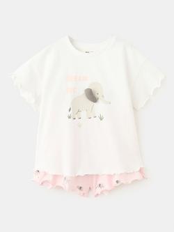 Mango Kids' Pure Cotton Short Sleeve Pyjama Set, Off White, Off White