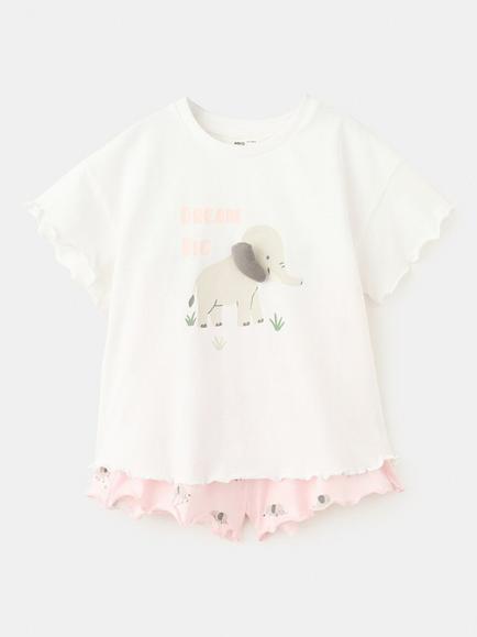Mango Kids' Pure Cotton Short Sleeve Pyjama Set, Off White, Off White