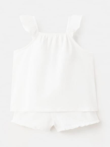 Mango Kids Pure Cotton Flutter Sleeve Pyjama Set, Off White - view 2, Off White