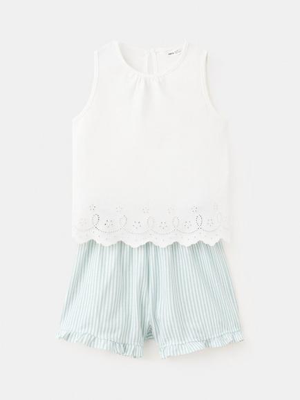 Mango Kids' Pure Cotton Sleeveless Short Pyjama Set, Off White, Off White