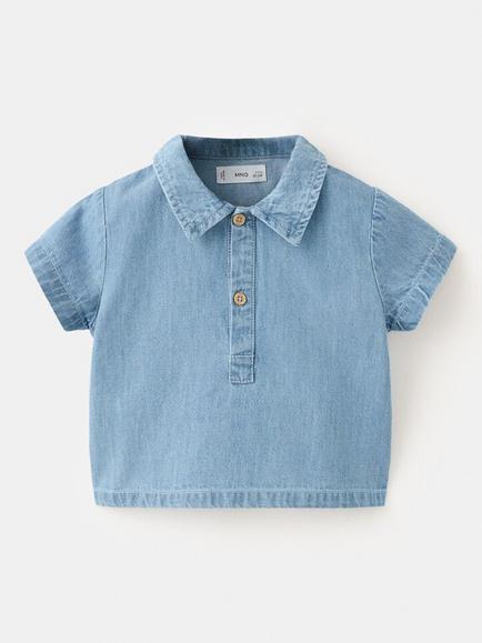 Mango Baby Lightweight Short-Sleeve Popover Shirt, Light Blue, Light Blue