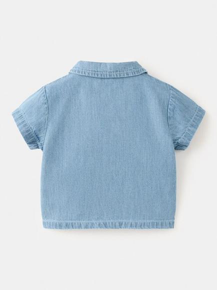 Mango Baby Lightweight Short-Sleeve Popover Shirt, Light Blue - view 2, Light Blue