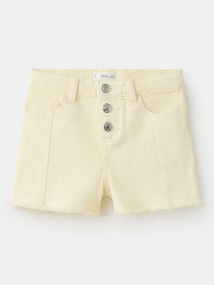 Mango Kids' Cotton Blend Trio Button Shorts, Pastel Yellow, Pastel Yellow