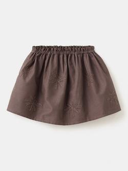 Mango Kids' Embroidered Palm Tree Skirt, Chocolate, Chocolate